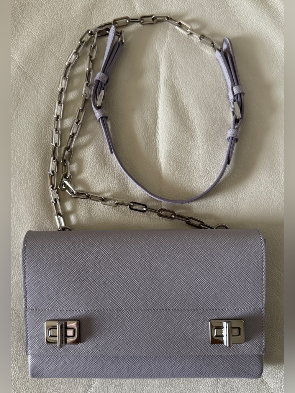 Prada Double Turn Lock Chain Shoulder Bag Saffiano Leather